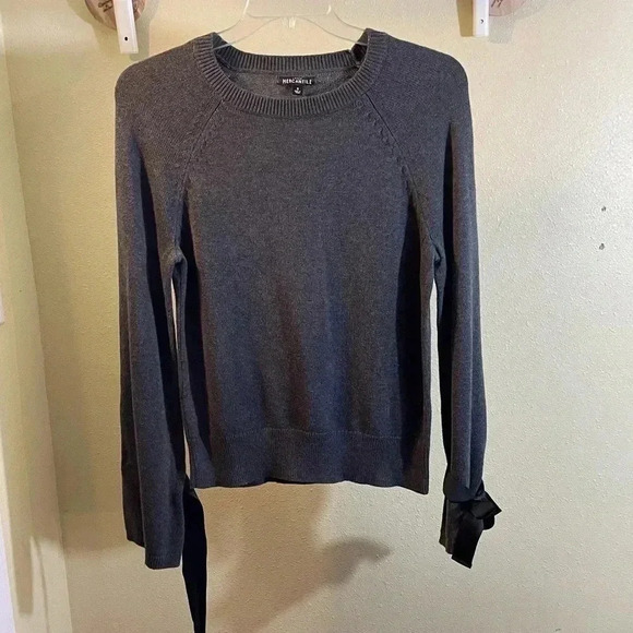 J Crew Women's Tie Bell Sleeve Pullover Sweater Gray Cotton Nylon Wool Sz S - Picture 1 of 8